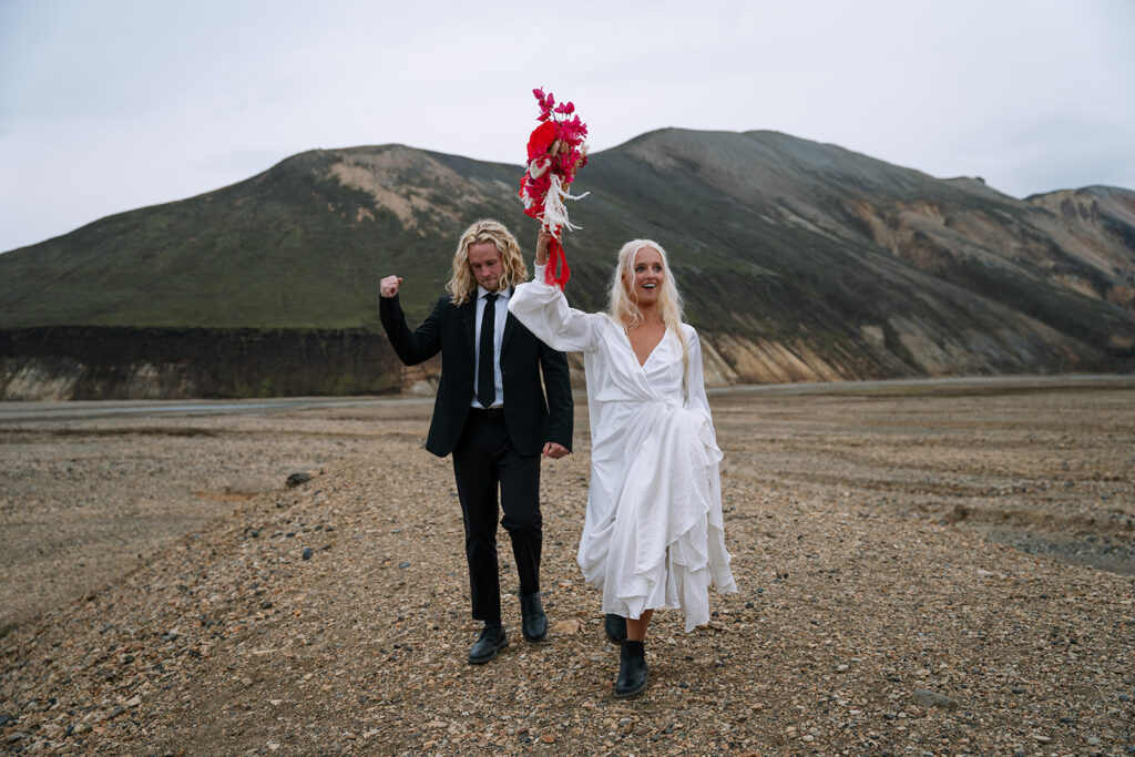 just married couple at at their Icelands elopement