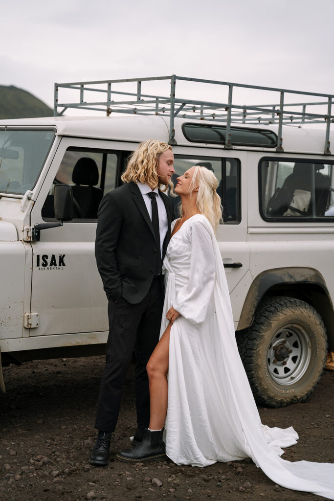 4x4 Land Rover through Iceland for their hot springs elopement