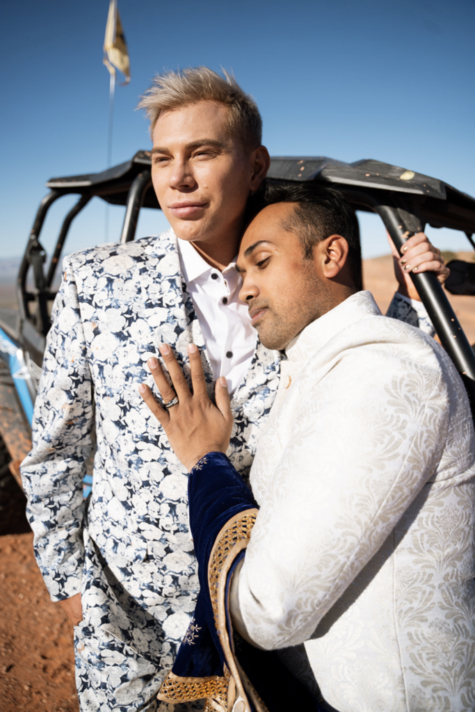 Romantic desert portrait of a couple during their Utah elopement.