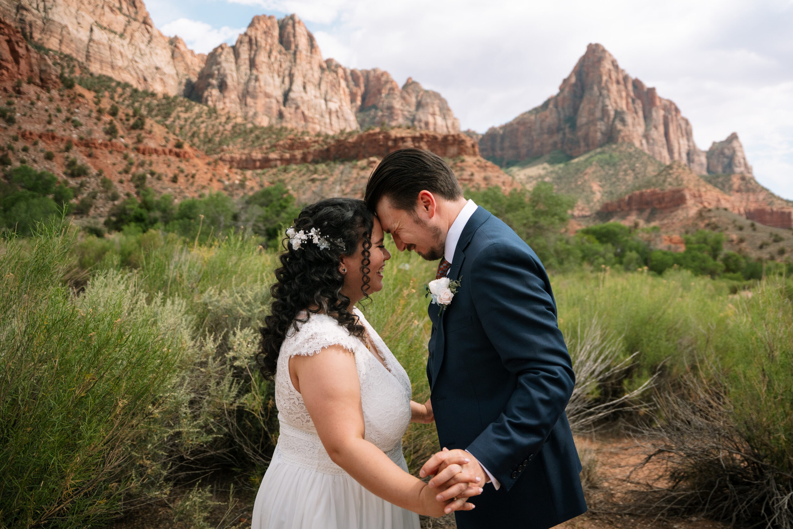 bride and groom in zion